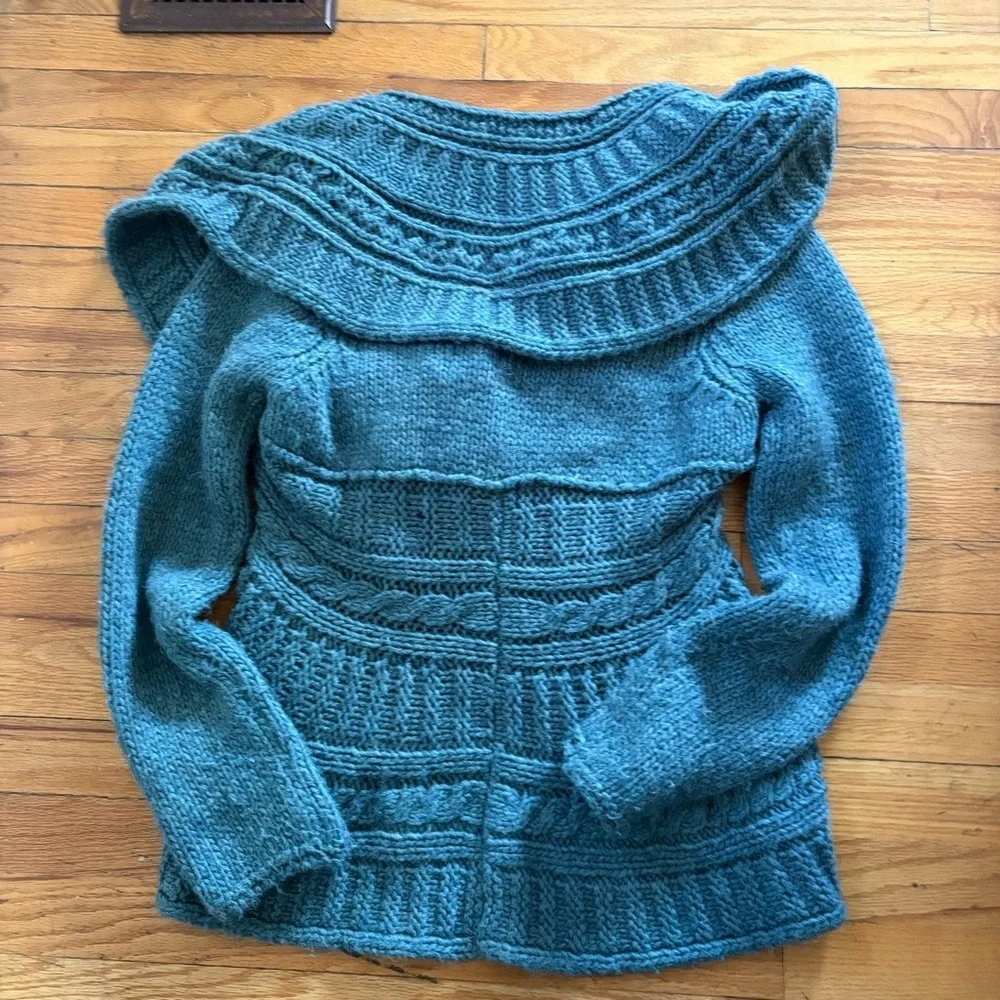 Elsamanda Dusty Teal Tie Front Cardigan Size Medium